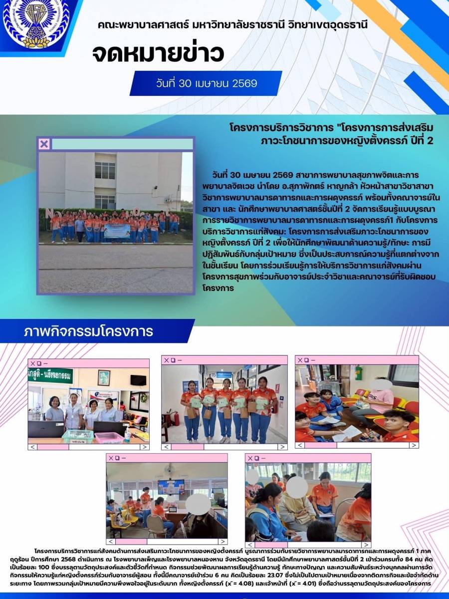 โครงการการส่งเสริมภาวะโภชนาการของหญิงตั้งครรภ์ ปีที่ 2